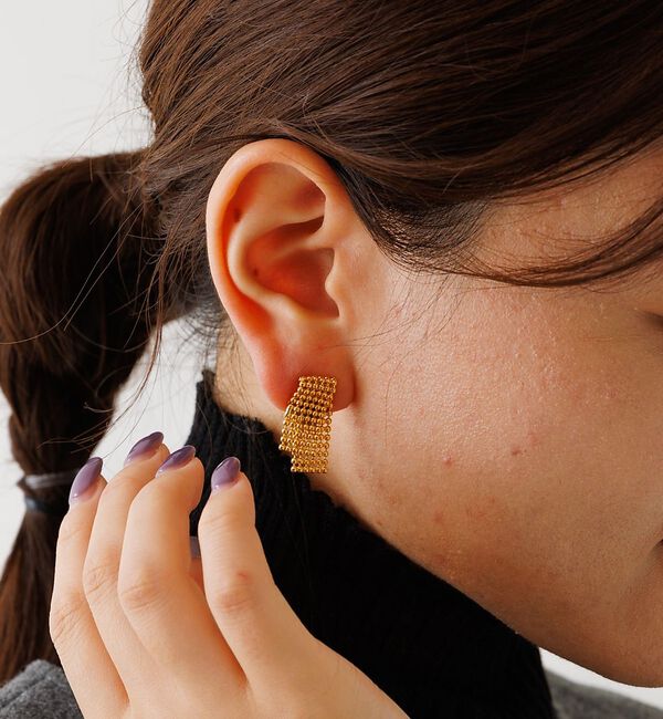 Rouge vif「【Caline Paris/カリーヌパリ】ゴールドメッシュピアス/両耳」|ピアス|