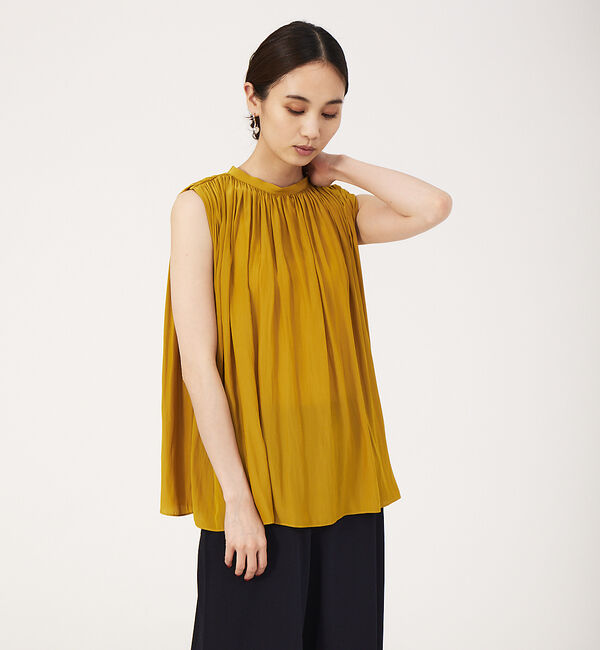 qualite「【WEB・一部店舗限定】ギャザーノースリーブブラウス」|シャツ・ブラウス|マスタード