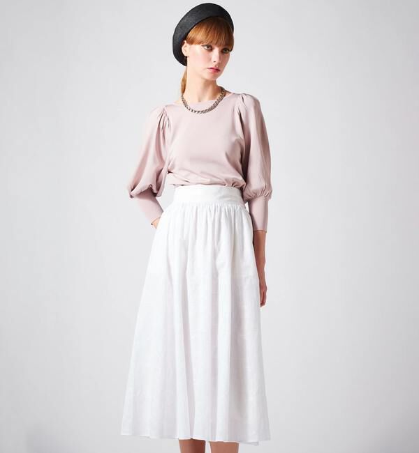 TIARA「スクエアエンブロレースフレアスカート」|スカート|ホワイト