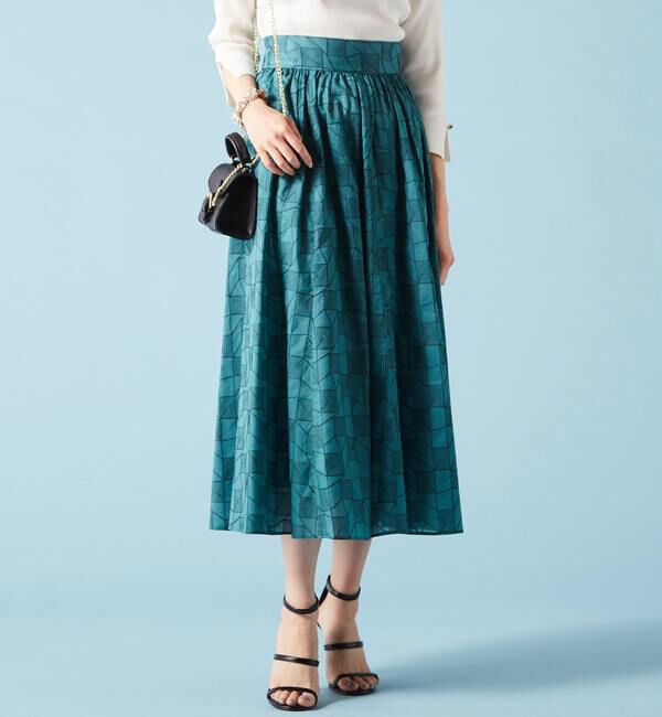 TIARA「スクエアエンブロレースフレアスカート」|スカート|グリーン