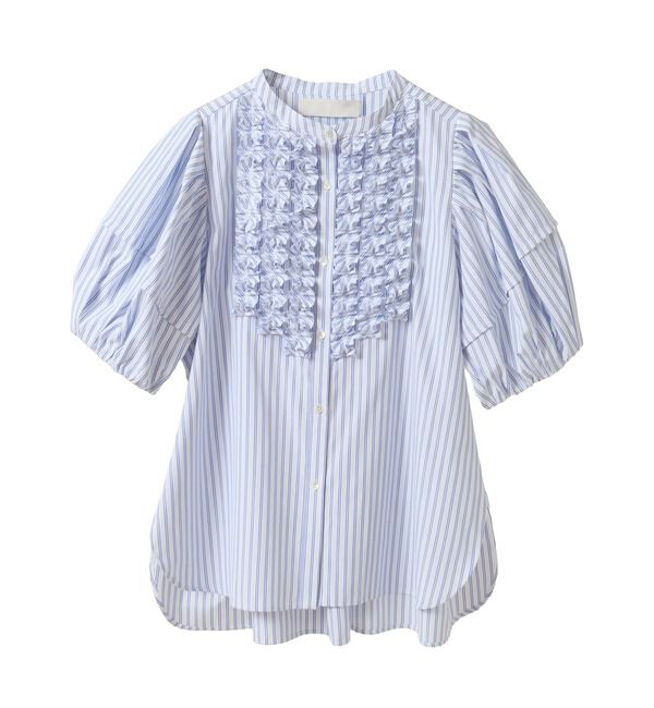 TIARA「【MARILYN MOON/マリリンムーン】フロントフリル袖ボリュームブラウス（4252-177）」|シャツ・ブラウス|ストライプ