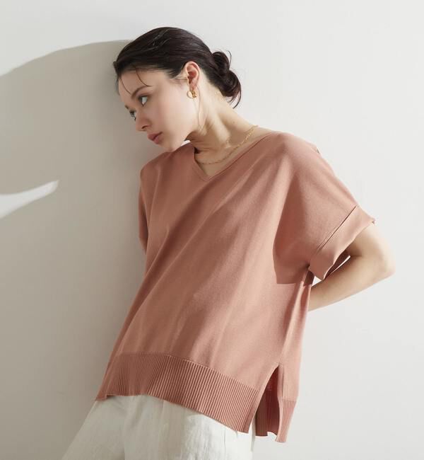 Liesse「袖サテンニット」|ニット・セーター|ピンクベージュ