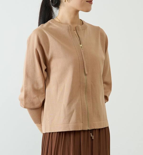 Liesse「2WAYジップラメニットトップス」|ニット・セーター|ピンクベージュ