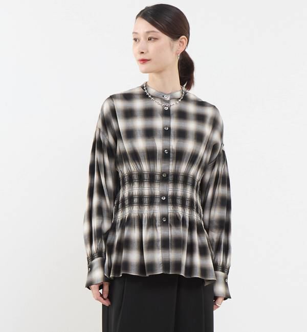 Soffitto「シャーリングブラウス」|シャツ・ブラウス|チェック