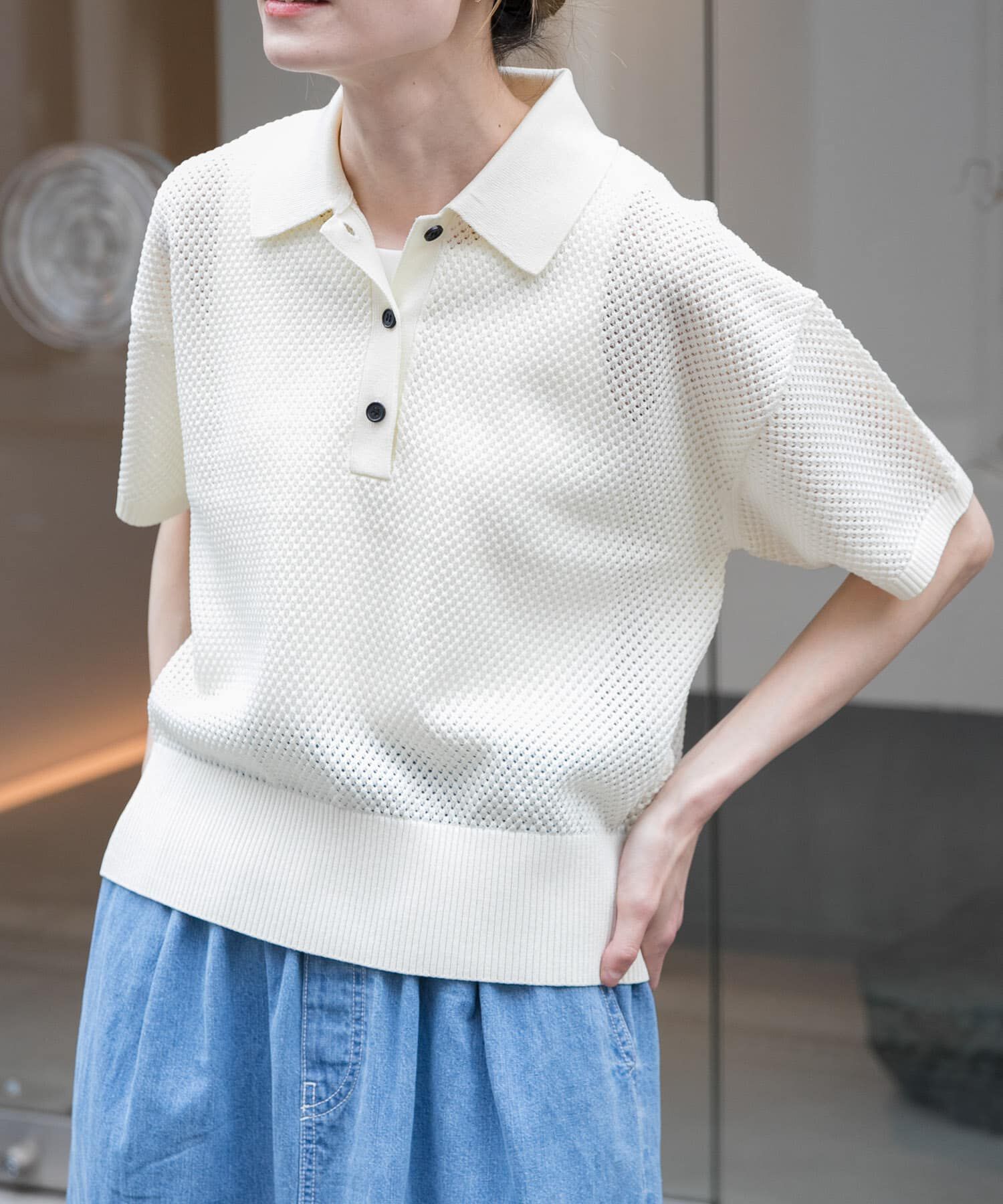 URBAN RESEARCH DOORS「FORK&SPOON　メッシュパターンニットポロシャツ」|ニット・セーター|