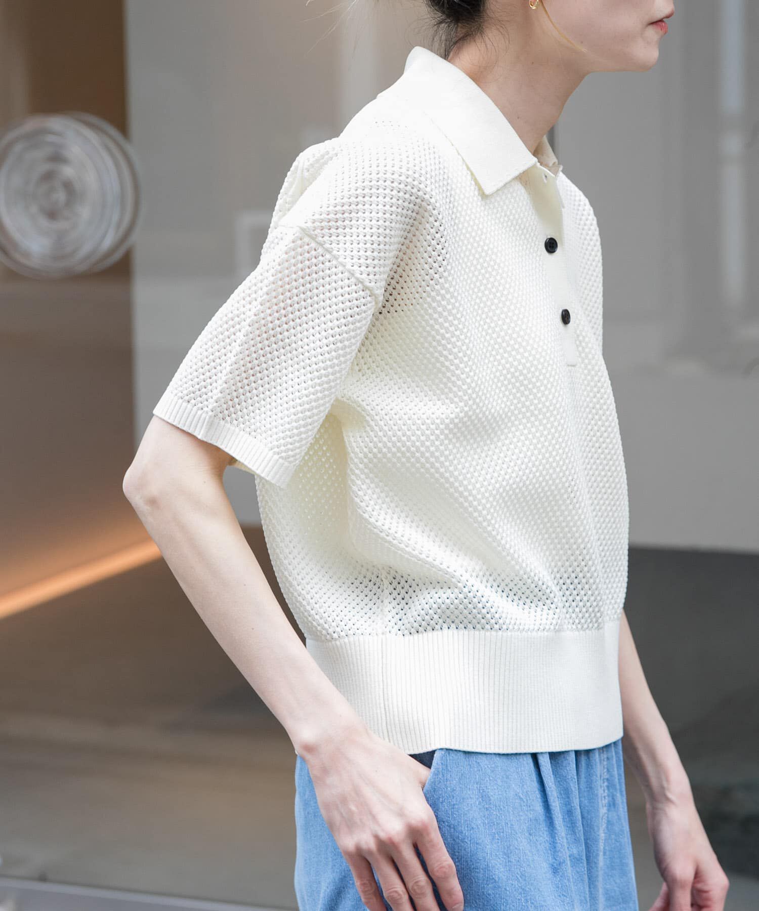 URBAN RESEARCH DOORS「FORK&SPOON　メッシュパターンニットポロシャツ」|ニット・セーター|
