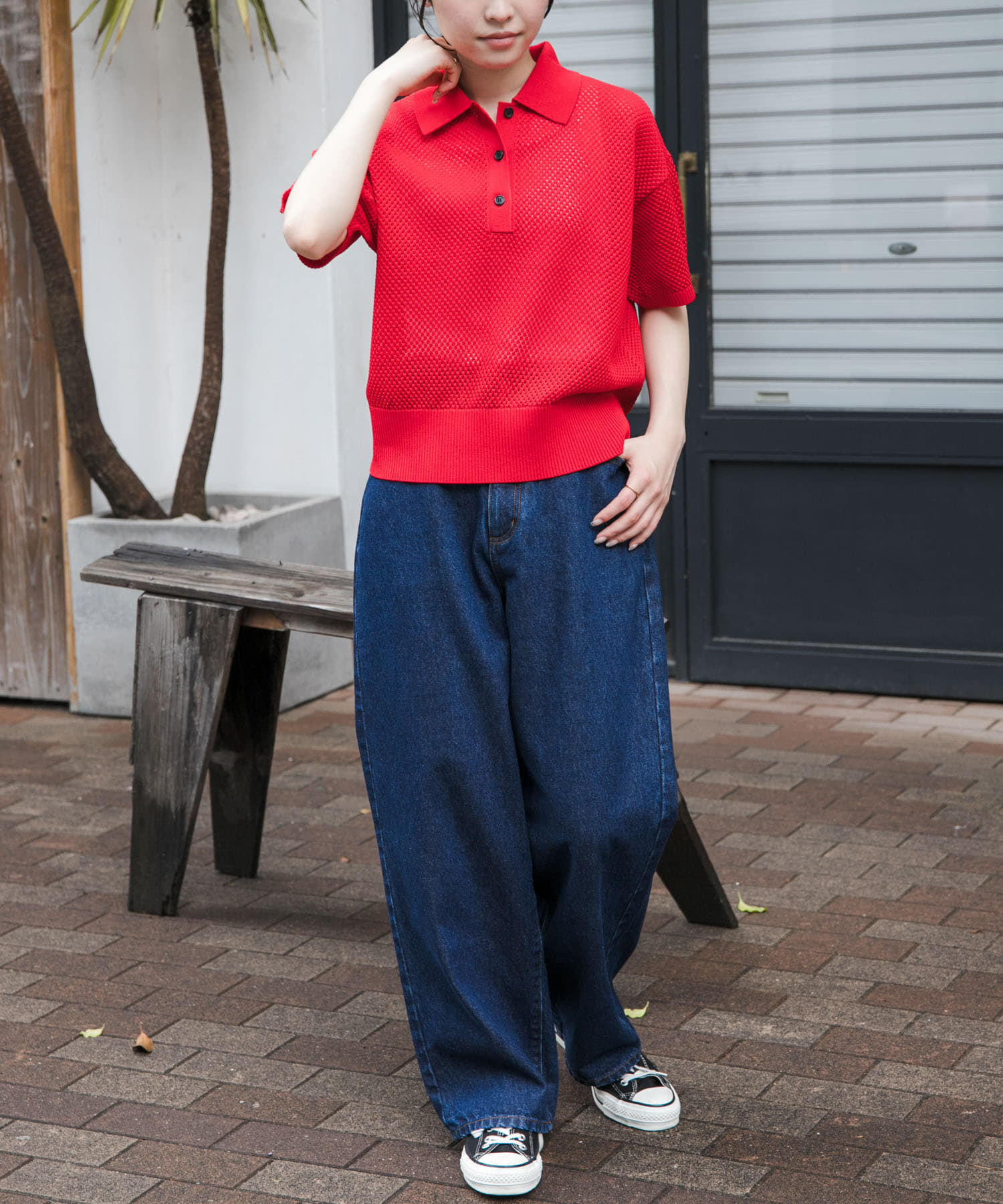 URBAN RESEARCH DOORS「FORK&SPOON　メッシュパターンニットポロシャツ」|ニット・セーター|