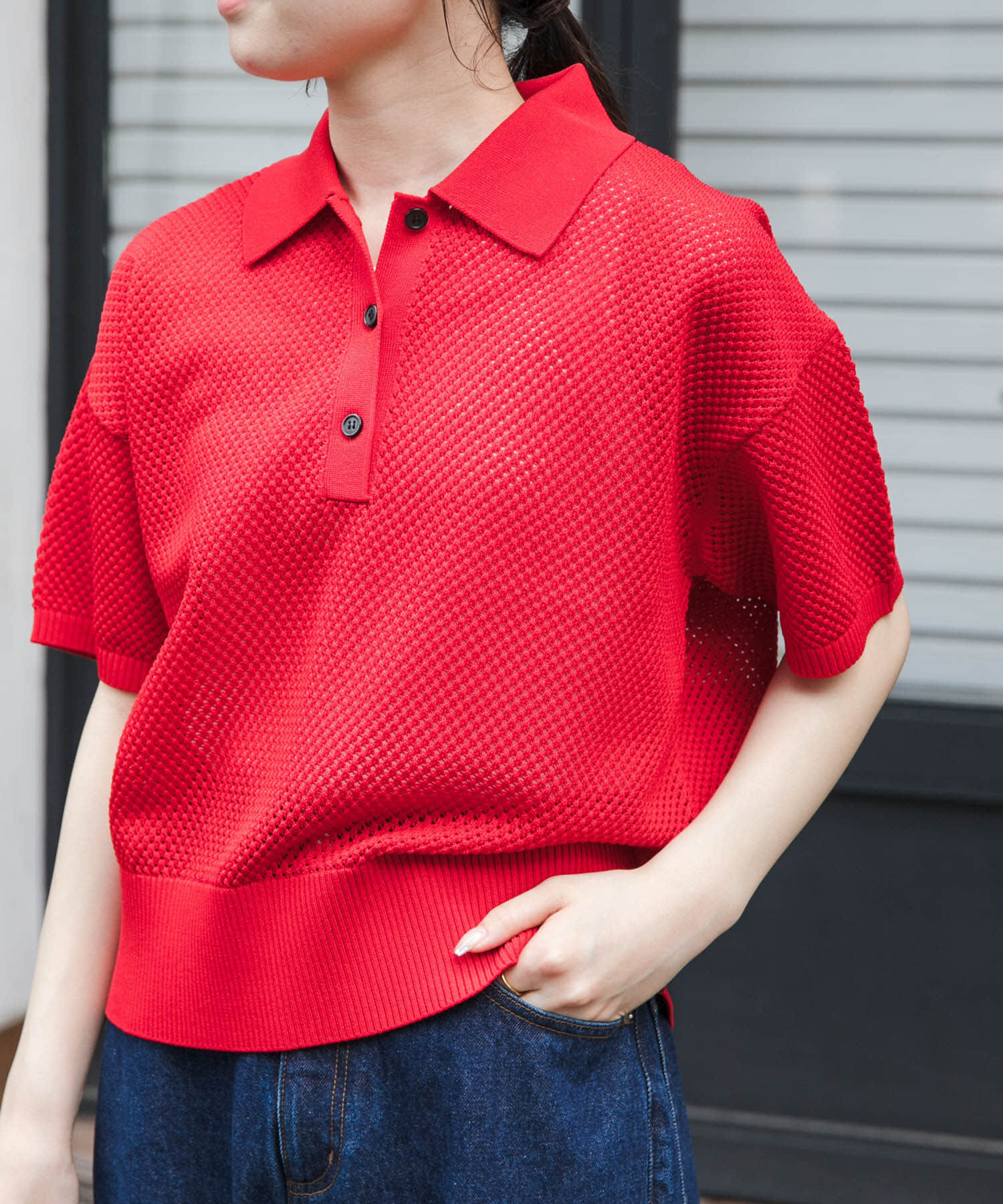 URBAN RESEARCH DOORS「FORK&SPOON　メッシュパターンニットポロシャツ」|ニット・セーター|