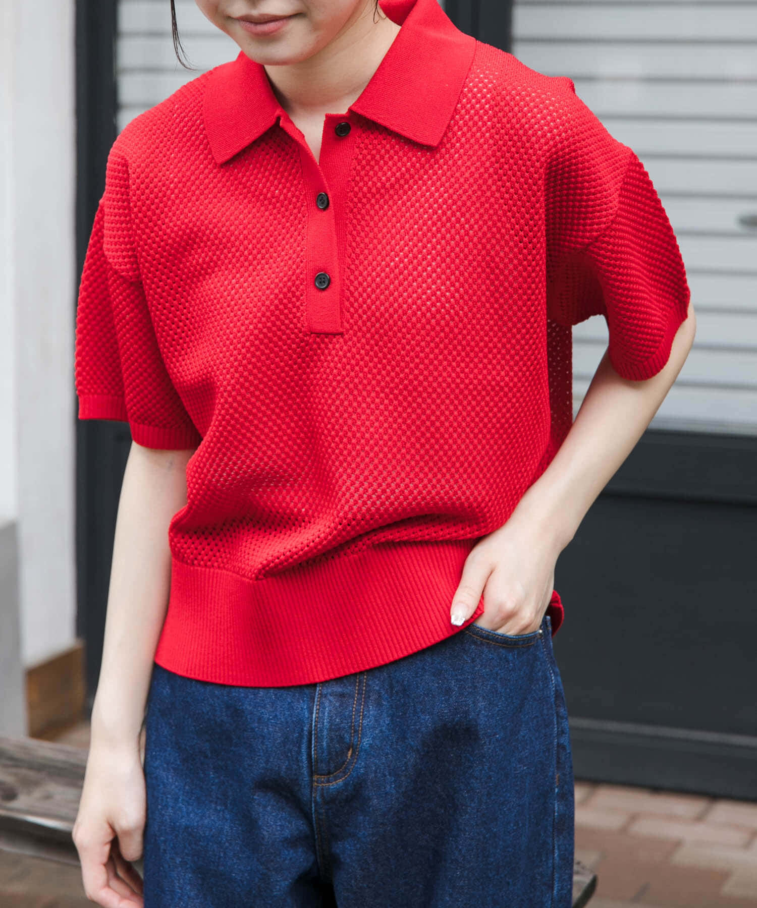 URBAN RESEARCH DOORS「FORK&SPOON　メッシュパターンニットポロシャツ」|ニット・セーター|