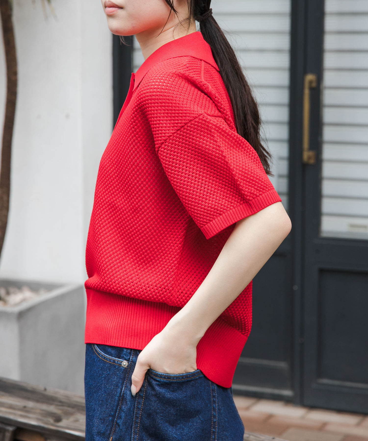 URBAN RESEARCH DOORS「FORK&SPOON　メッシュパターンニットポロシャツ」|ニット・セーター|