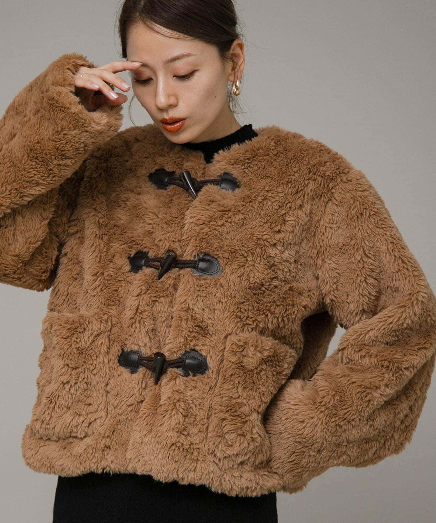 Sonny Label 「ノーカラーフェイクファーコート」|ノーカラーコート|キャメル