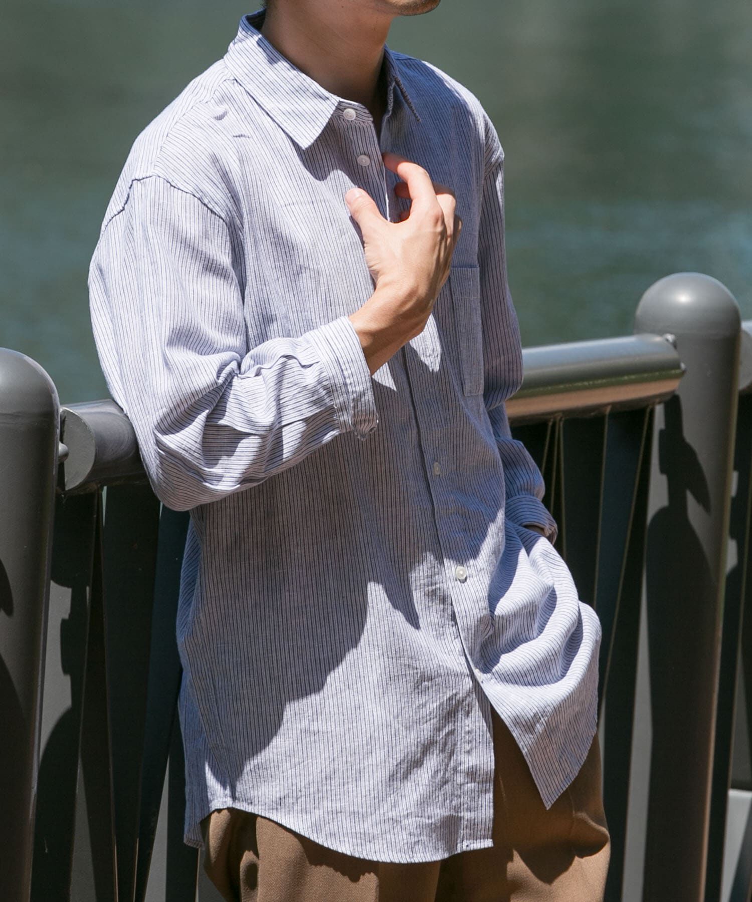 URBAN RESEARCH ROSSO「『XLサイズあり』リラックスコットンリネン7分袖シャツ」|シャツ・ブラウス|ブルー系その他