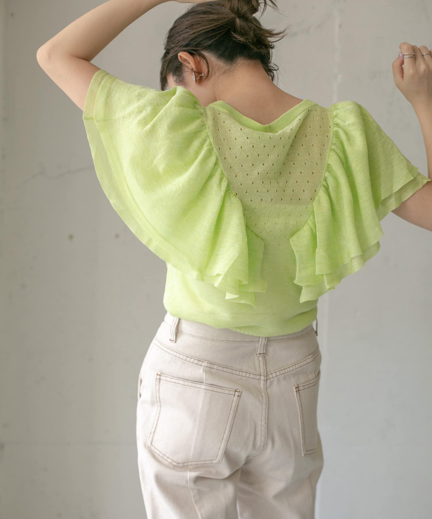  「透かし編みフリルニット&there4;」|ニット・セーター|グリーン