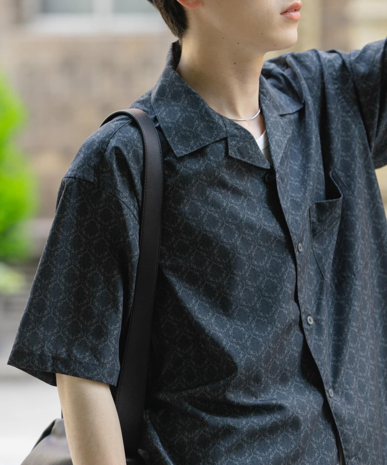 SENSE OF PLACE by URBAN RESEARCH「ダマスクオープンカラーショートスリーブシャツ」|シャツ・ブラウス|ブラック