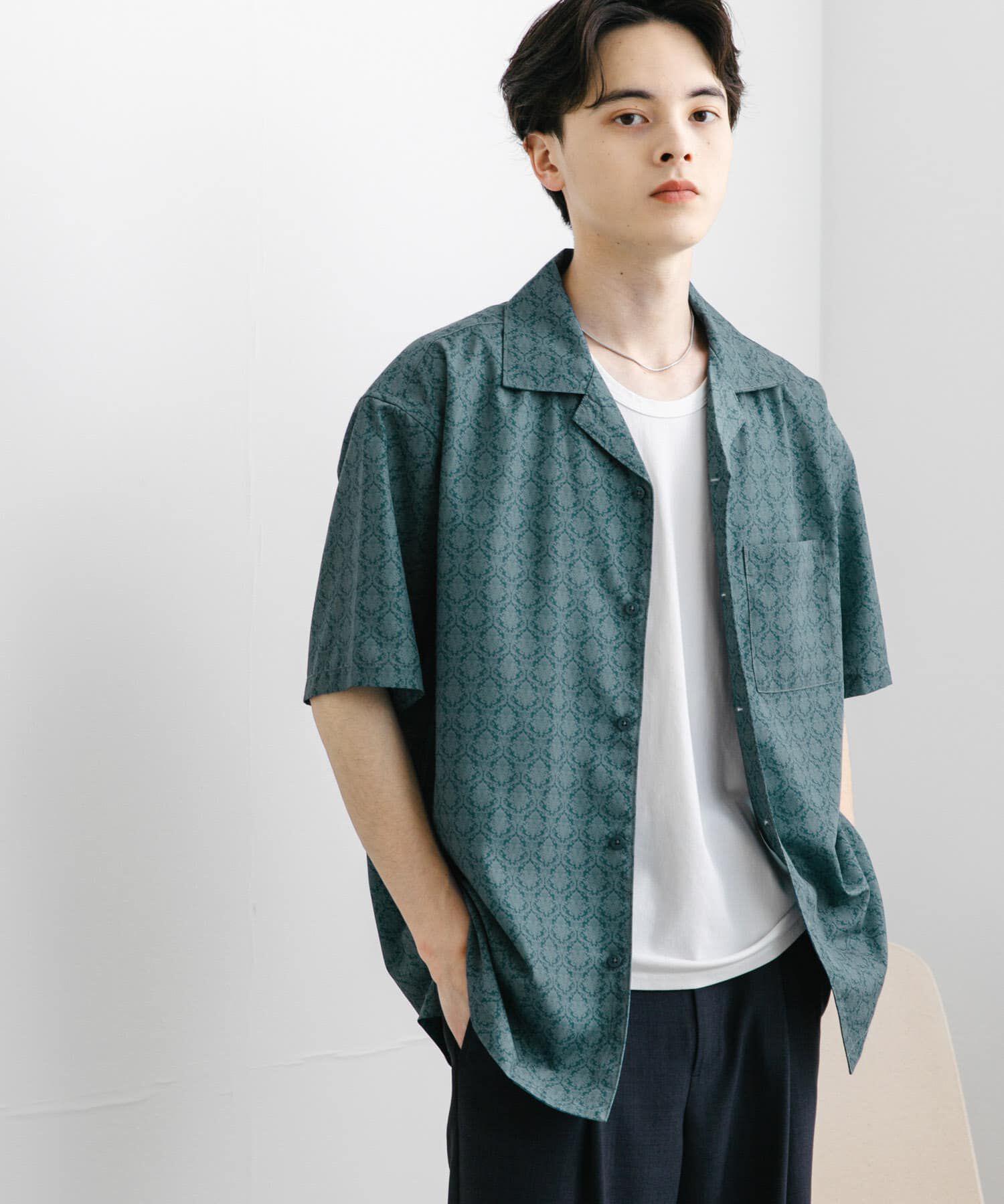 SENSE OF PLACE by URBAN RESEARCH「ダマスクオープンカラーショートスリーブシャツ」|シャツ・ブラウス|