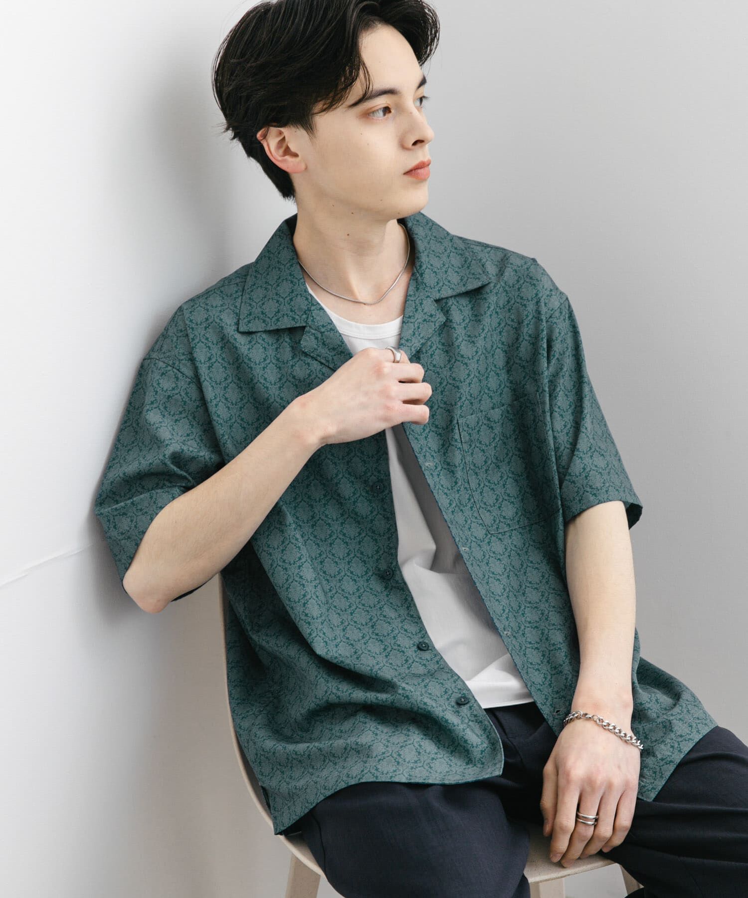 SENSE OF PLACE by URBAN RESEARCH「ダマスクオープンカラーショートスリーブシャツ」|シャツ・ブラウス|