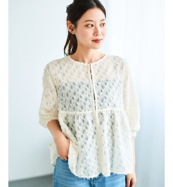 le.coeur blanc「《手洗い可能》フリンジジャガードペプラムブラウス」|シャツ・ブラウス|