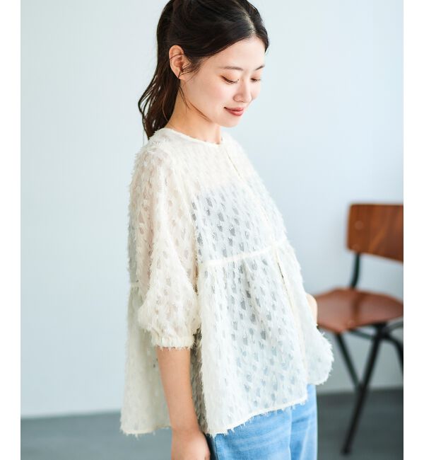 le.coeur blanc「《手洗い可能》フリンジジャガードペプラムブラウス」|シャツ・ブラウス|