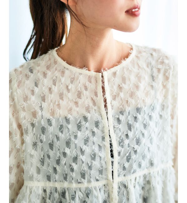 le.coeur blanc「《手洗い可能》フリンジジャガードペプラムブラウス」|シャツ・ブラウス|