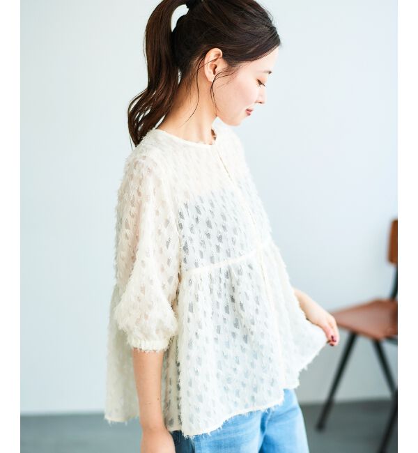 le.coeur blanc「《手洗い可能》フリンジジャガードペプラムブラウス」|シャツ・ブラウス|