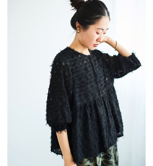 le.coeur blanc「《手洗い可能》フリンジジャガードペプラムブラウス」|シャツ・ブラウス|