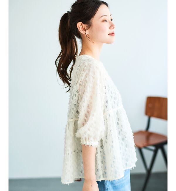 le.coeur blanc「《手洗い可能》フリンジジャガードペプラムブラウス」|シャツ・ブラウス|