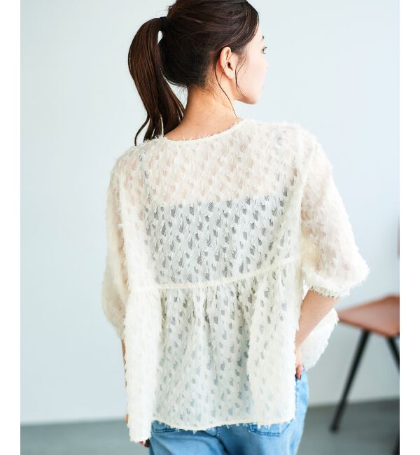 le.coeur blanc「《手洗い可能》フリンジジャガードペプラムブラウス」|シャツ・ブラウス|