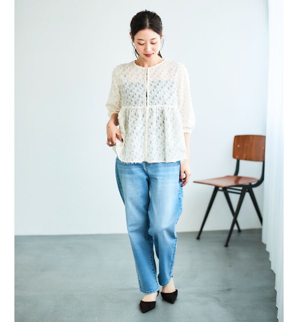 le.coeur blanc「《手洗い可能》フリンジジャガードペプラムブラウス」|シャツ・ブラウス|