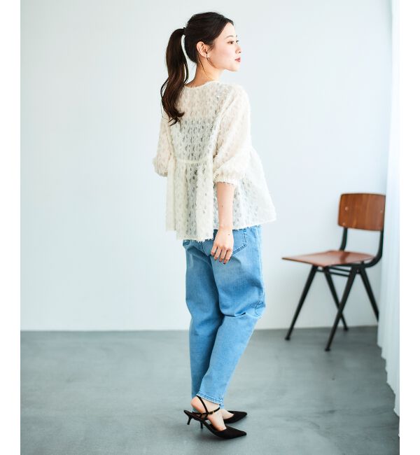 le.coeur blanc「《手洗い可能》フリンジジャガードペプラムブラウス」|シャツ・ブラウス|