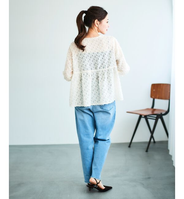 le.coeur blanc「《手洗い可能》フリンジジャガードペプラムブラウス」|シャツ・ブラウス|