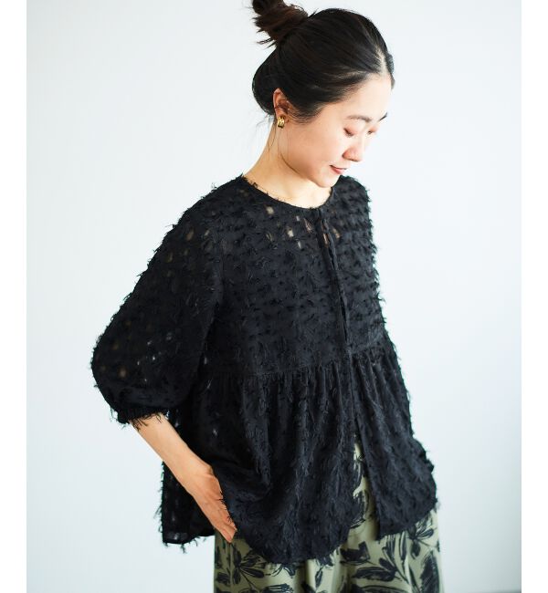 le.coeur blanc「《手洗い可能》フリンジジャガードペプラムブラウス」|シャツ・ブラウス|
