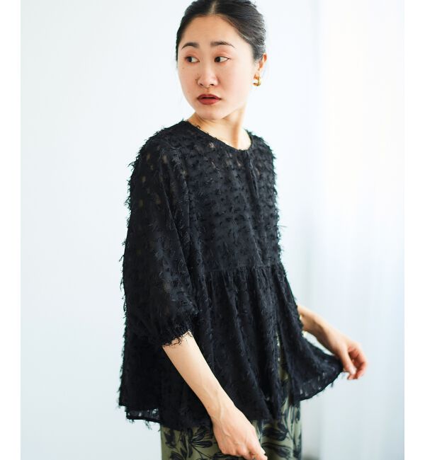 le.coeur blanc「《手洗い可能》フリンジジャガードペプラムブラウス」|シャツ・ブラウス|