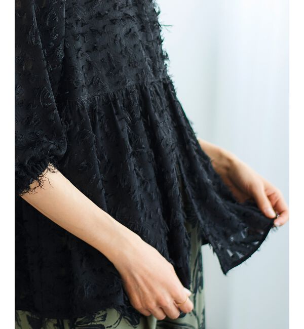 le.coeur blanc「《手洗い可能》フリンジジャガードペプラムブラウス」|シャツ・ブラウス|