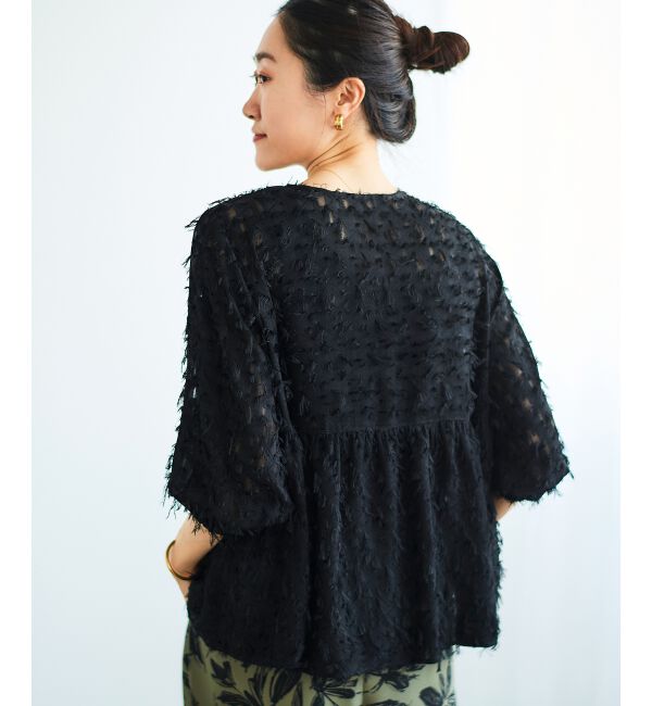 le.coeur blanc「《手洗い可能》フリンジジャガードペプラムブラウス」|シャツ・ブラウス|