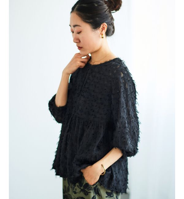 le.coeur blanc「《手洗い可能》フリンジジャガードペプラムブラウス」|シャツ・ブラウス|