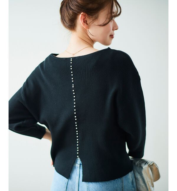 le.coeur blanc「《手洗い可能》バックパールリブニット」|ニット・セーター|ブラック