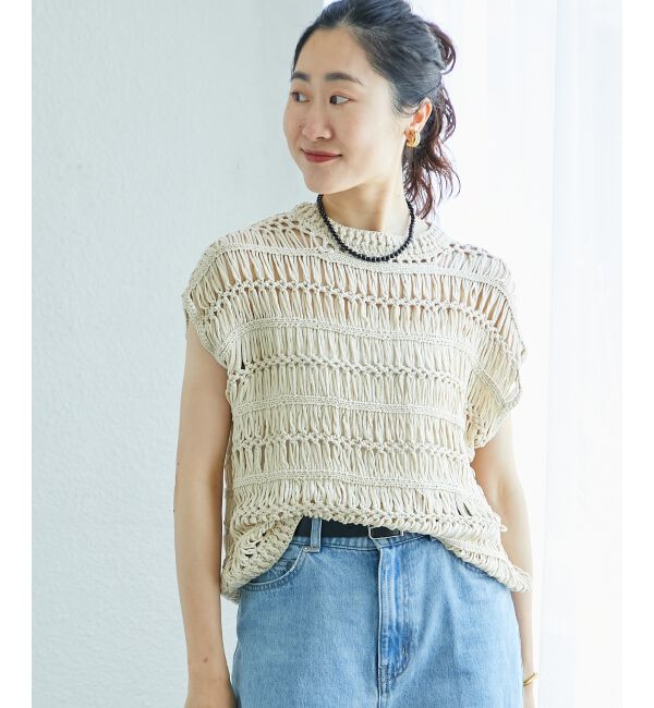  「《手洗い可能》透かし編みデザインニットベスト」|ベスト・ジレ|