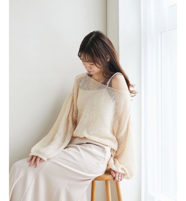 MAJESTICLEGON「ドロストメッシュニット」|ニット・セーター|アイボリー