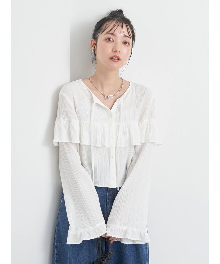 earth music&ecology「フリル切替えショートブラウス」|シャツ・ブラウス|Off White