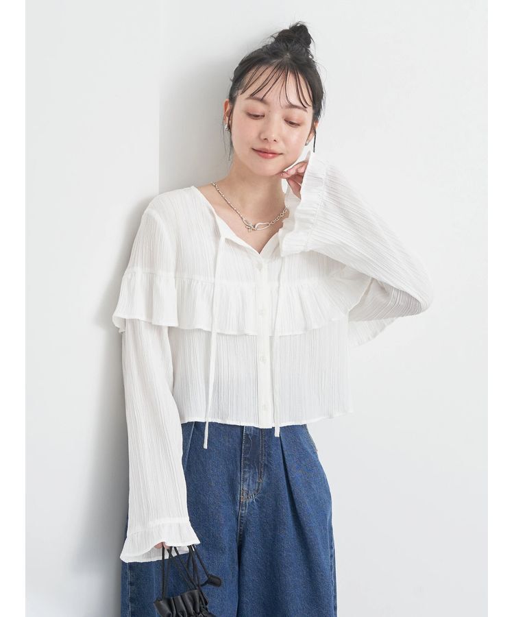 earth music&ecology「フリル切替えショートブラウス」|シャツ・ブラウス|