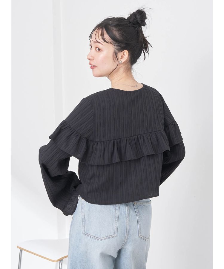 earth music&ecology「フリル切替えショートブラウス」|シャツ・ブラウス|
