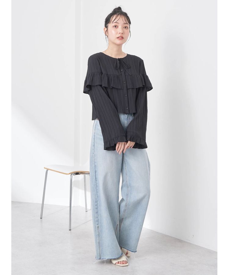 earth music&ecology「フリル切替えショートブラウス」|シャツ・ブラウス|