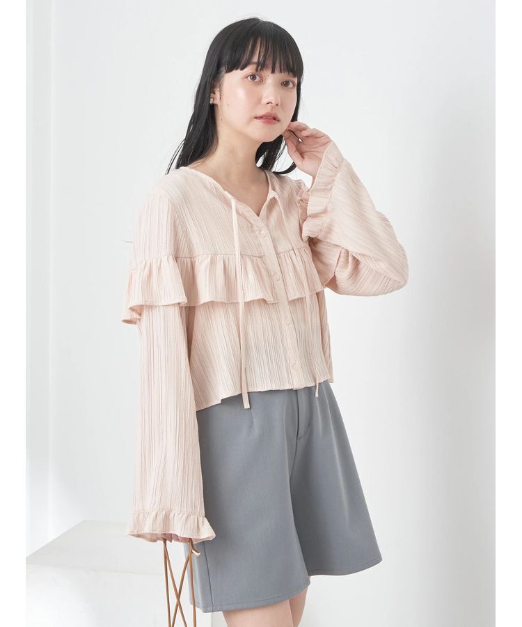 earth music&ecology「フリル切替えショートブラウス」|シャツ・ブラウス|