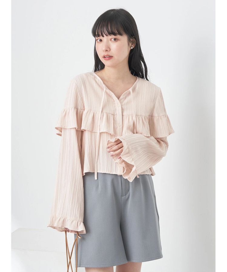 earth music&ecology「フリル切替えショートブラウス」|シャツ・ブラウス|