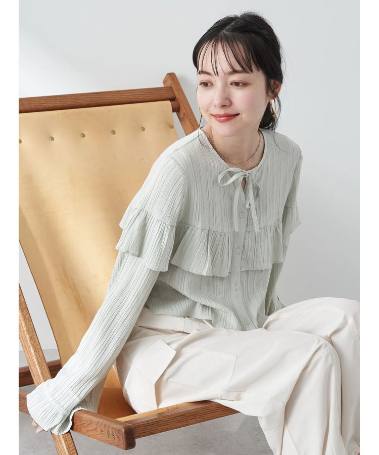 earth music&ecology「フリル切替えショートブラウス」|シャツ・ブラウス|