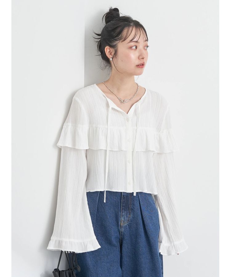 earth music&ecology「フリル切替えショートブラウス」|シャツ・ブラウス|