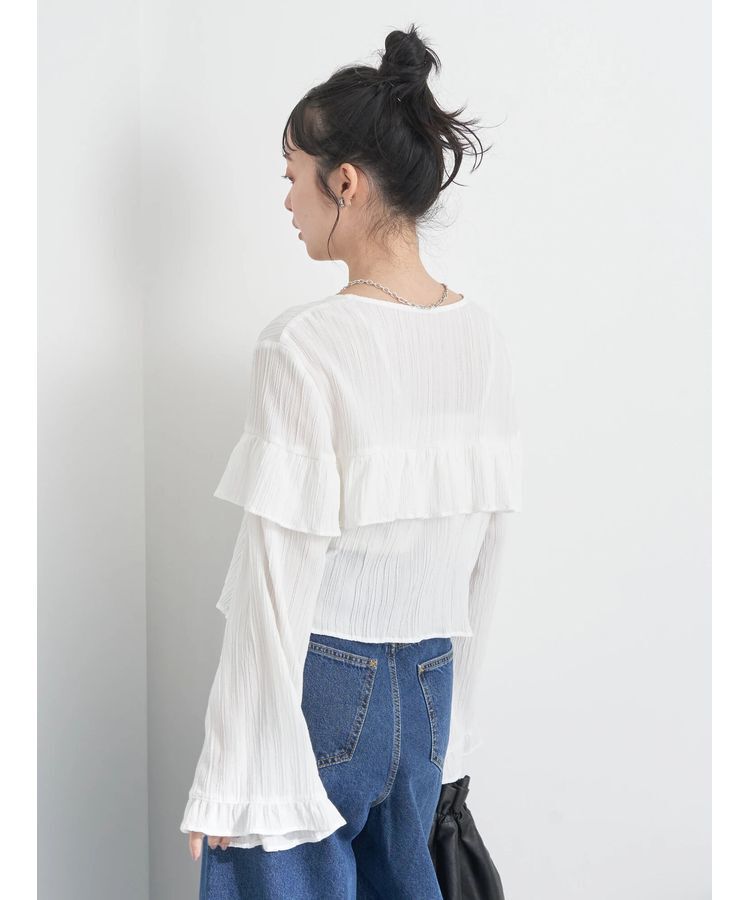 earth music&ecology「フリル切替えショートブラウス」|シャツ・ブラウス|