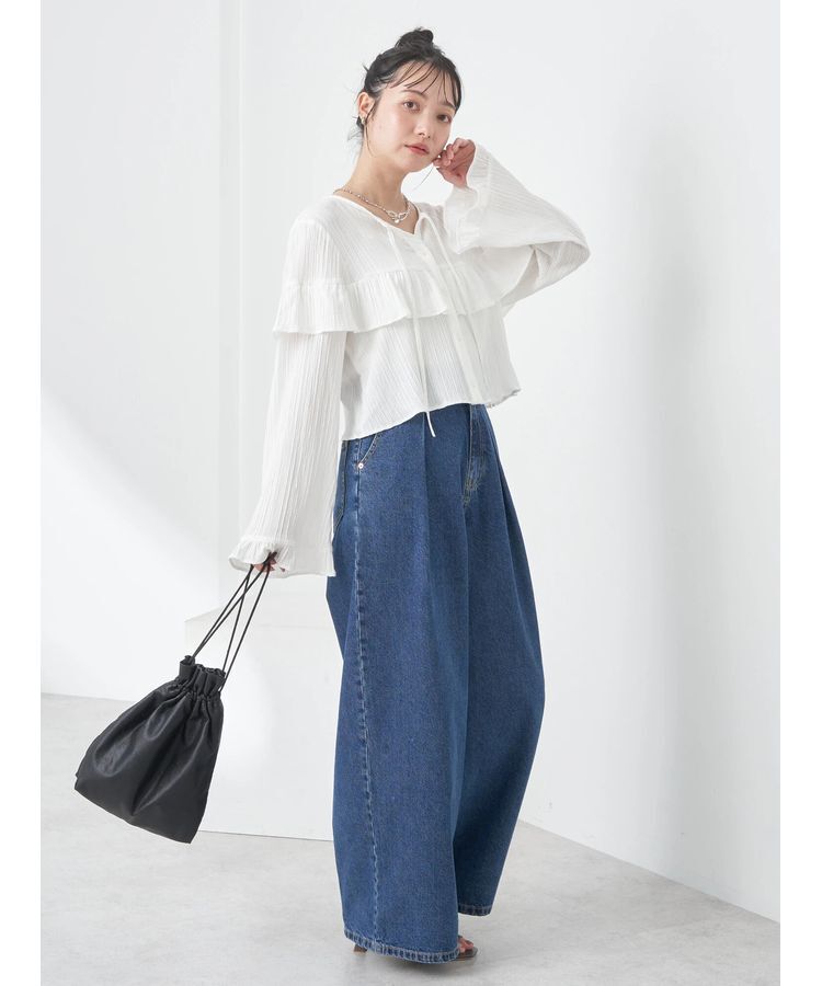 earth music&ecology「フリル切替えショートブラウス」|シャツ・ブラウス|