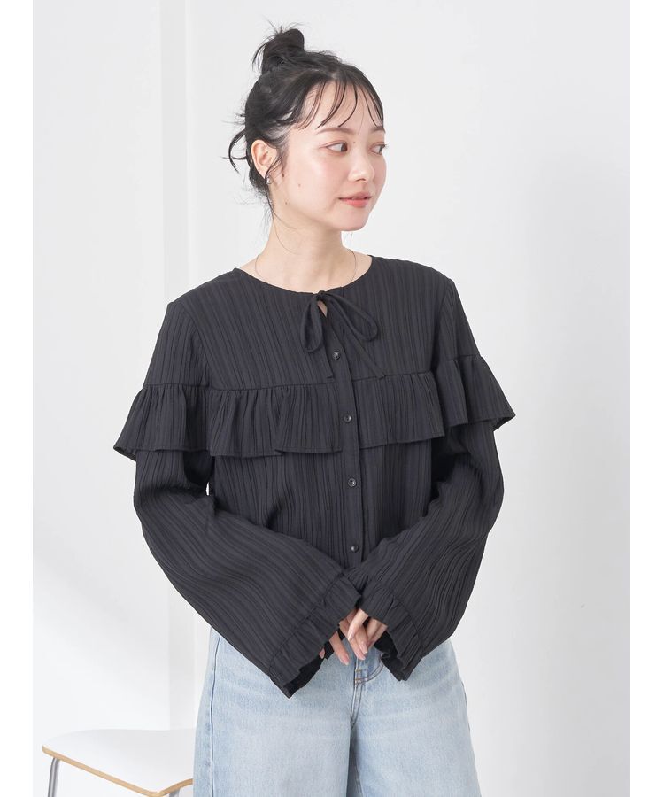 earth music&ecology「フリル切替えショートブラウス」|シャツ・ブラウス|