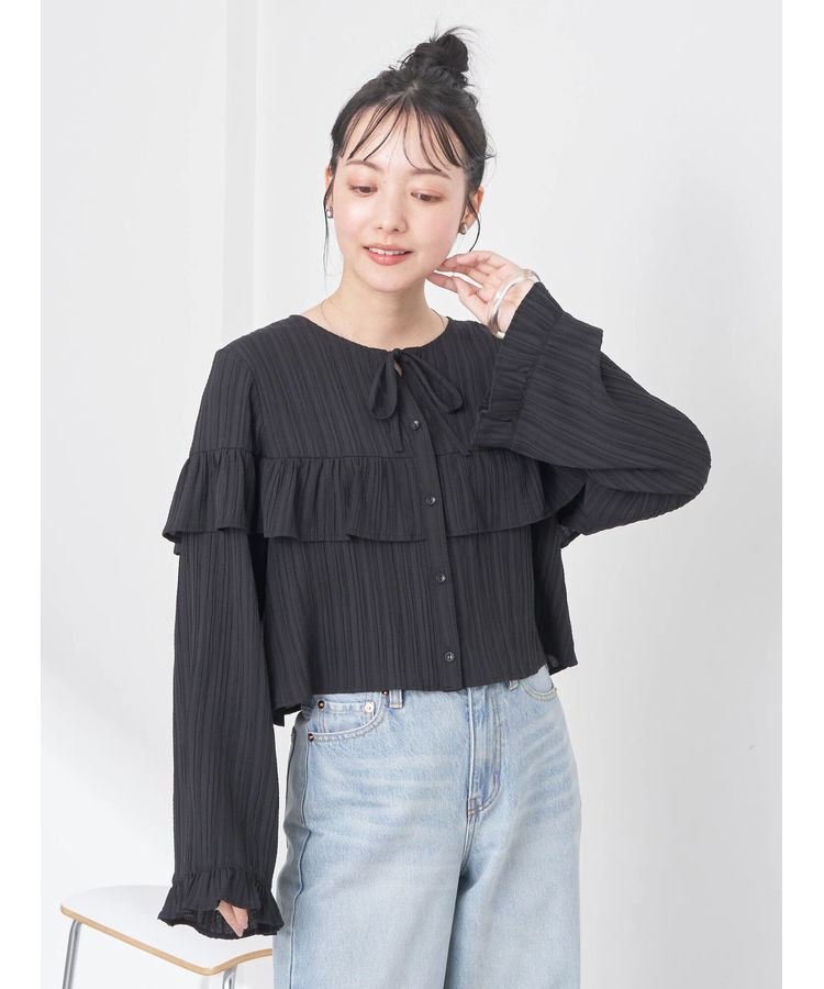 earth music&ecology「フリル切替えショートブラウス」|シャツ・ブラウス|